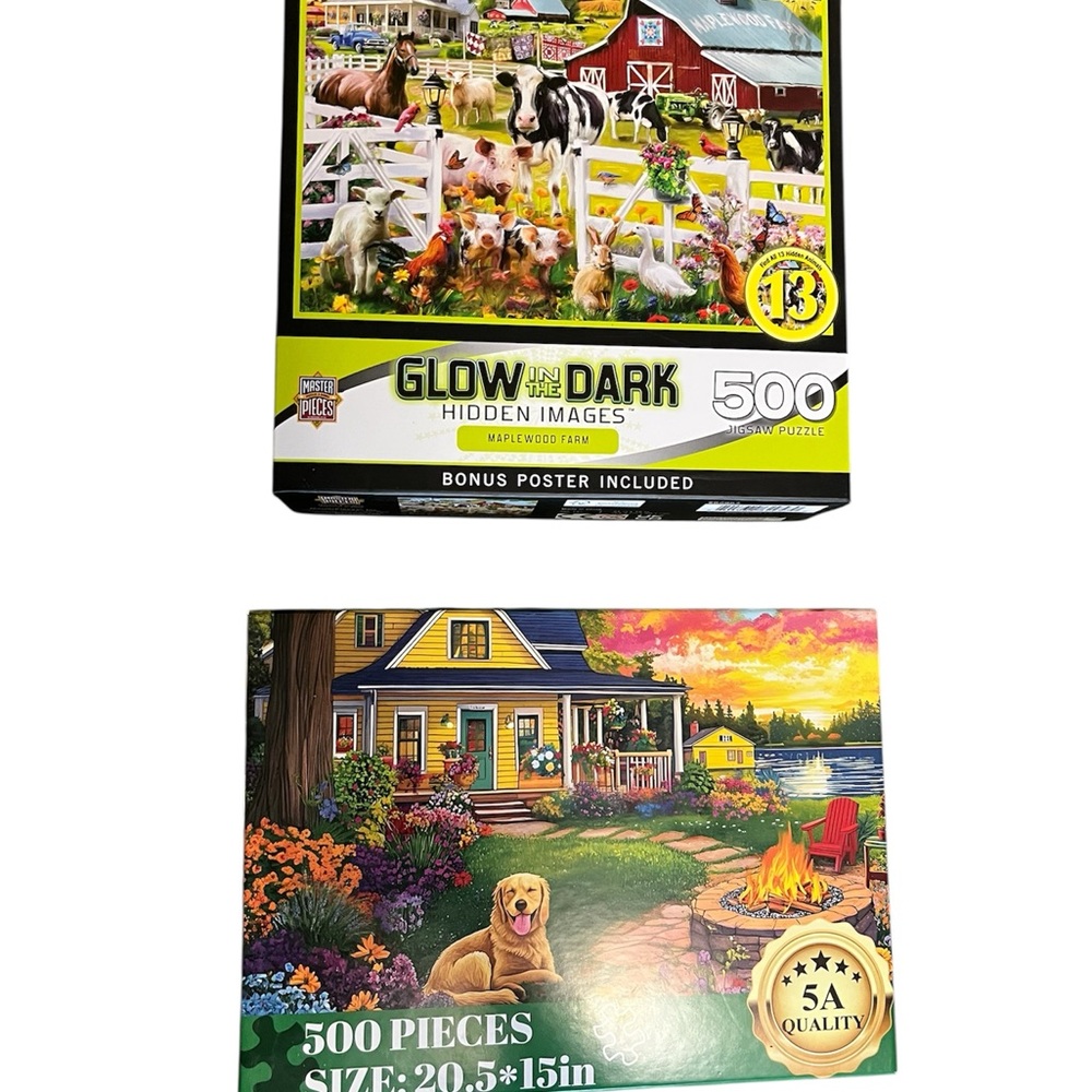 🧩(2) 500-Piece Jigsaw Puzzle - Farm & Lakeside Scenes ((LIKE NEW))🧩